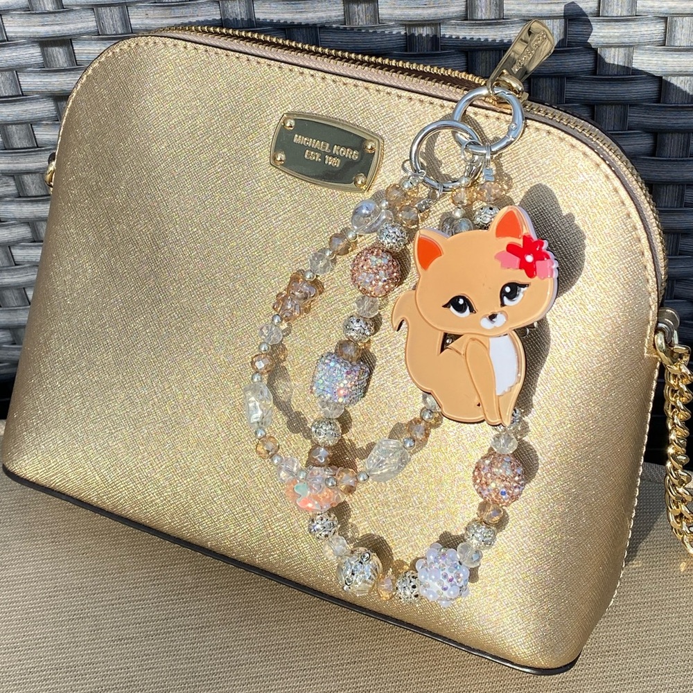 🐱Luxury Bag/Phone Chain Charm/Keychain Sparkly Bling Beads Orange Kitty Cat